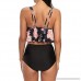 LOVINO Tankini Swimsuit for Women Tummy Control Bikini Ruffled Tankini Top with Bottom Swimwear Two Piece Bathing Suit Black Flower B07PG7YYNK